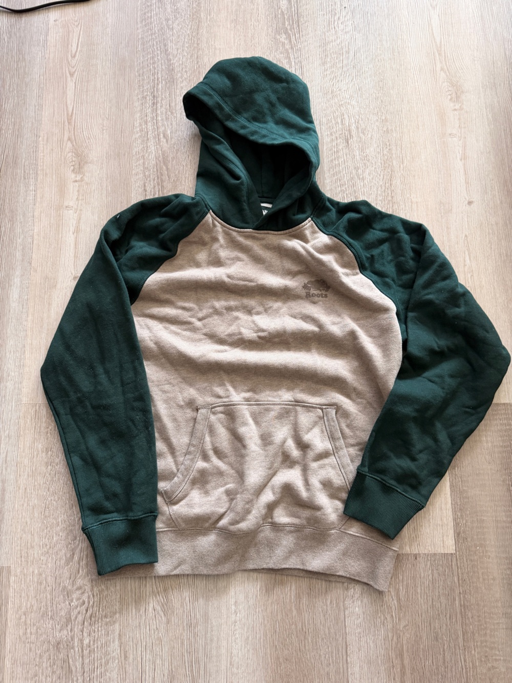 Roots Two-Tone Beige and Dark Green Hoodie